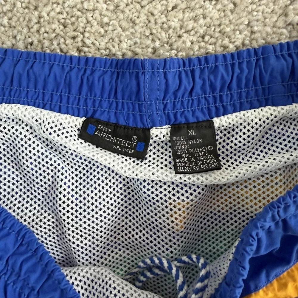 Vintage Colorblock Swim Shorts Mens XL Multicolor Mesh Lined Trunks Beach